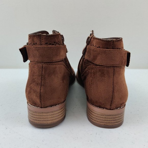 JC Womens Reggi Block Heel Perforated Ankle Bootie Side Zip Camel Sz 9 - Picture 4 of 9